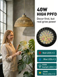 Vellina 40W Boho Rattan Hanging Grow Light, Full Spectrum Pendant Light for Indoor Plants, 15ft Plug-in Cord & Mechanical Timer, Wabi-Sabi Decor for Monstera, Fiddle Leaf Fig & Tall Plants