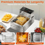 OSTBA Deep Fryer with Basket, 10.36QT Deep Fryer, 1600W Stainless Steel Commercial Deep Fryer with Adjustable Temperature 140–390℉, Removable Basket & Oil Tank