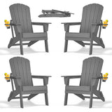 nevilywood Folding Adirondack Chairs Set of 4, HDPE Cup Holders, Grey