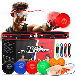 Soul Shift Boxing Reflex Ball with 2 Adjustable Headbands - MMA, Boxing Gear & Training Equipment at Home, | Hand Eye Coordination, Free Reaction Ball & Glasses Soul Shift