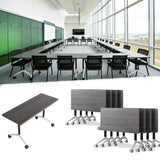 Folding Conference Room Table, Thicken Grey Tabletop, Flip Top Wooden Meeting Table for Office Conference Room, 61.0", Grey, 8