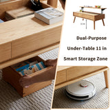 WuerQi 39.37" Lift Top Solid Wood Coffee Table with Storage Drawers & Hidden Compartment, Natural Wood Coffee Table for Living Room, Large Pop-Up Center Table for Home Office, Easy Assembly
