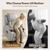 FLEXISPOT XL31 Power Lift Recliner Chair for Elderly, Electric Lift Chair with Massage & Heat, PU Leather Reclining Sofa w/Cup Holders, Side Pockets for Living Room Bedroom(Medium Size,Gray)