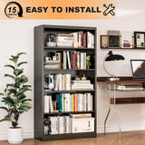 Tall Metal Bookcase, 5 Shelf Black Bookcase with Adjustable Shelves, Large Bookshelves and Bookcases