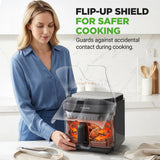 NutriChef 5.8 Quart Air Fryer | Glass Airfryer with 8-in-1 Digital Presets | Stainless Steel Fryer Design | Glass Fry Bowl with Flip-Up Safety Shield | Compact Air-Fryer for Even Cooking | Black