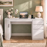 ZenXity Farmhouse 55" Computer Desk with Charging Station, Wooden Home Office Executive Desk with 3 Drawers and Fluted Storage, Study Table Workstation