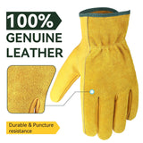 Leather Work Gloves Flex Grip Tough Cowhide Gardening Glove for Men and Women (Gold (5 Pairs), X-Large)