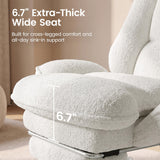 Daluvenix Cross Legged Office Chair with Flip Armrests，Big and Tall Executive Office Chair, 135° Reclining Criss Cross Chair with Footrest & Lumbar Pillow, Sink-in Cloud Cushion, Sherpa Fleece, White