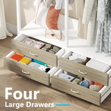 Tribesigns Freestanding Closet Organizer for Hanging Clothes, Heavy Duty Garment Rack with 4 Drawers, 8 Hooks and Storage Shelves, Wardrobe Closet Clothing Rack for Bedroom, Living Room, White Walnut