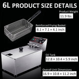 ODPFTY Deep Fryer Stainless Steel - 6.3Qt Commercial Style Electric Fryer with Adjustable Thermostat, Rapid Heating & Oil Filtration Basket - Safe for Home Kitchen (Chips/Chicken/Donuts), 2500W, 6L