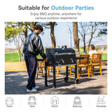 34-Inch Barrel Charcoal Grill with Side Tables, 794 Square Inches Cooking Space, Large Charcoal BBQ Grill with 2 Height-Adjustable Charcoal Pans for Outdoor Backyard Patio Picnic Parties Camping