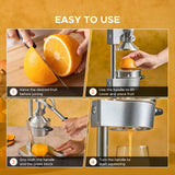 CO-Z Manual Citrus Juicer, Commercial Grade Cast Iron Orange Juicer, Professional Heavy Duty Juice Press with Removable Strainer, Manual Juice Extractor for Orange Lemon Pomegranate Citrus, Gray