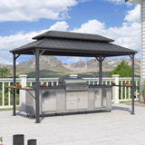 PURPLE LEAF Grill Gazebo Hardtop 6.5' x 12' Aluminum Side Shelves, Gray