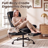Furmax Big and Tall Office Chair, Criss Cross Legged Chair Wide Seat, Ergonomic Executive Desk Chair with Footrest, Teddy Fleece High Back Vanity Chair for Home Office, Black