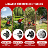 20000 RPM Electric Weed Wacker with Wheel,12″ Brushless Cordless Weed Eater Battery Powered, 4-in-1 Brush Cutter/String Trimmer/Grass Edger Tool/Lawn Mower, Stringless Weed Trimmer,5 Blade,2 Battery