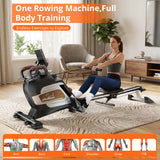 pooboo Rowing Machines for Home, Magnetic Rowing Machine with Adjustable Resistance, Folding Rower Machine of Quiet, 350lbs Weight Capacity, Comfortable Seat Cushion,LCD Monitor, App Support