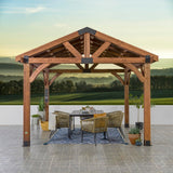 Backyard Discovery Arlington 12' x 12' Cedar Wood Outdoor Gazebo Pavilion with Hardtop Galvanized Steel Peak Roof