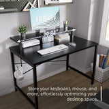 Pamray 32 Inch Small Computer Desk with Monitor Stand, Simple Office Desk with Headphone Hook for Small Spaces, Kids Study Writing Table for Bedroom, White