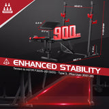 OPPSDECOR ASTM-Certified 900LBS Weight Bench Set with Squat Rack & Leg Extension, Preacher Curl Workout Bench & Bench Press Set for Home Gym Full Body Training