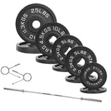 Fitvids 2 Inch Olympic Barbell Weight Plates and Bar Set, 5 FT Barbell Bar and 95 LB(2.5-25 LB) Barbell Weight Set for Home Gym Strength Training, Deep Grip Edge