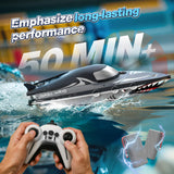 Shark RC Boat for Kids & Adults,2.4GHz High Speed Remote Control Racing Boat W/ Dual Battery 50 Min Runtime,Waterproof,Fast Remote Control Toy Gift Kids 8-12, Ideal for Pools & Lakes,Realistic Grey