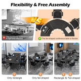 Flip Top Mobile Conference Table, Modular Rectangular & Fan-Shaped, Black Brown White, for Office Classroom Training