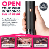 VINABON Electric Wine Opener - Updated 2026 One-Touch Automatic Wine Bottle Opener Corkscrew - Rechargeable (Up to 100 Bottles/Charge) with Foil Cutter Stand, LED Indicator. Includes Wine Guide eBook