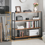 Bookshelf,4-Tier Industrial Bookcase,Rustic Wood and Metal Open Display Book Shelves Home Office