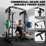 JELENS C21 Power Cage, 2000LBS Multi-Function Power Rack with Independent Dual Pulley System, All-in-One Squat Rack for Cable Crossover, Home Gym Workout Machine (Black, Bundle Set)