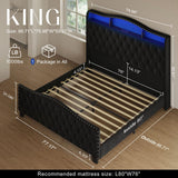 Belffin King Size Bed Frame and Headboard, 50.9" Velvet Upholstered Wingback Bedframe with LED Lights & Storage/Charging Station, Button Tufted Tall Footboard, No Box Spring Needed, Noise-Free, Black