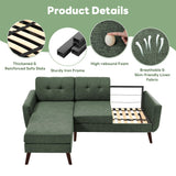 Tbfit L Shaped Couch Sofa, 80" W Mid-Century Modern Sectional Couches, 3 Seater Sofas with Wide Chaise Lounge, Button Tufted Upholstered Sectional Sofa for Living Room, Bedroom, Green