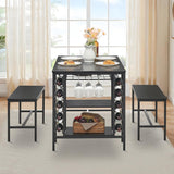 GarveeHome 3-Pieces Dining Table Set for 2-4 People, Small Kitchen Dinner Table with 2 Bench, Dining Room Tables Set with Storage Drawer & Shelf (Black)
