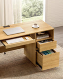 MoomJiee 47" Home Office Desk with Charging Station Natural Oak