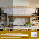 kvtinmty L40 Crystal Rectangle Chandeliers for Dining Room, 12-Light Gold Rectangular Chandeliers Over Table, Modern Linear Chandeliers for Kitchen Island, Living Room