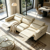 NessCarst 112.5" Dual Motor Power Reclining Sofa, Plush Faux Leather Couch