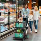 Yenntrss 8-in-1 Collapsible Shopping Cart, 350 lbs Capacity Grocery Cart on Wheels, Foldable Shopping Cart with 2 Storage Crates, Blue