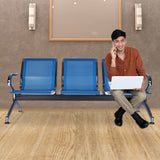 buenotoys 3-Seat Waiting Room Chairs - Waiting Room Bench with Arms Airport Reception Bench Guest Reception Chairs Lobby Bench Waiting Area for Airport Market Bank Hospital School Barbersho, Blue