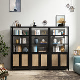 SICOTAS 71" Tall Rattan Bookshelf with Doors for Living Room Library