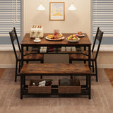 Garvee Dining Table Set for 4 with Bench and Chairs, 4-Piece Kitchen Table Set with Storage
