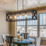 Espird Farmhouse Dining Room Light Fixture - 5 Light Matte Black Rectangle Light Fixture with Adjustable Height & Thickened Metal Dining Table Fixture Chandeliers for Dining Room&Kitchen Island