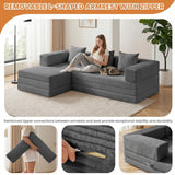 79" Modular Sectional Sofa, Boneless Convertible Sleeper Sofa Bed, Modern Tri-Folding Cloud Couch with L-Shape Chaise, Corduroy Futon for Living Room Small Spaces Apartment, No Assembly,Grey