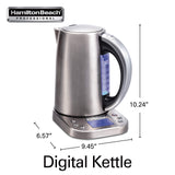 Hamilton Beach Professional Digital LCD Temperature Control Electric Tea Kettle, Water Boiler & Heater, 1.7 Liter, Fast Boiling 1500 Watts, Cordless, Auto-Shutoff & Boil-Dry Protection, Silver (41028)
