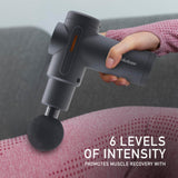 Brookstone - Cordless Percussion Massager, Handheld Deep Tissue Muscle Massager for Pain Relief, Rechargeable Portable Massage Gun (Grey)