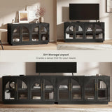 Hotmeily 30.7" Tall Arched Glass Entertainment Center,Grey Black Oak