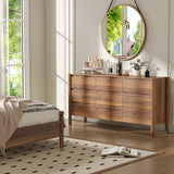 CHUWELL Walnut Dresser for Bedroom, 63" Wide Mid Century Modern Chest of Drawers with 9 Large Storage Space and 4 Solid Wood Cylindrical Legs, 9 Drawer Large Dresser for Bedroom(Walnut)