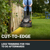 WORX 17'' Cordless Lawn Mower, 2 in 1 Electric Mower Cuts to Edge, Compact & Lightweight Push Lawn Mower with 6-Position Height Adjustment for Medium Size Yards, 2 Batteries & Charger Included, WG745