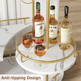 CABIHOME Gold 3-Tier Rotating Bar Cart with Wheels, Modern Serving Cart for Kitchen, Living Room, Dining Room