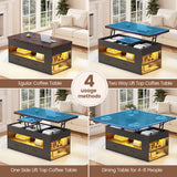 Itaar Lift Top Coffee Table, 4 in 1 Coffee Tables with Storage and Hidden Compartment, Farmhouse Coffee Table with 2 Fabric Drawers & LED Light for Living Room, Black