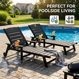 LegacyAmerhome Outdoor Lounge Chair Set of 4 with 5-Position Adjustable, Outside Lounge Chair with Cup Holder, Wheels for Easy Mobility, HDPE Tanning Chair for Poolside, Patio, Black