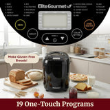 Elite Gourmet Programmable Bread Maker, 2 lb Loaf, 3 Sizes, 19 Presets incl. Gluten-Free, Dough & Jam, Delay Timer, Black